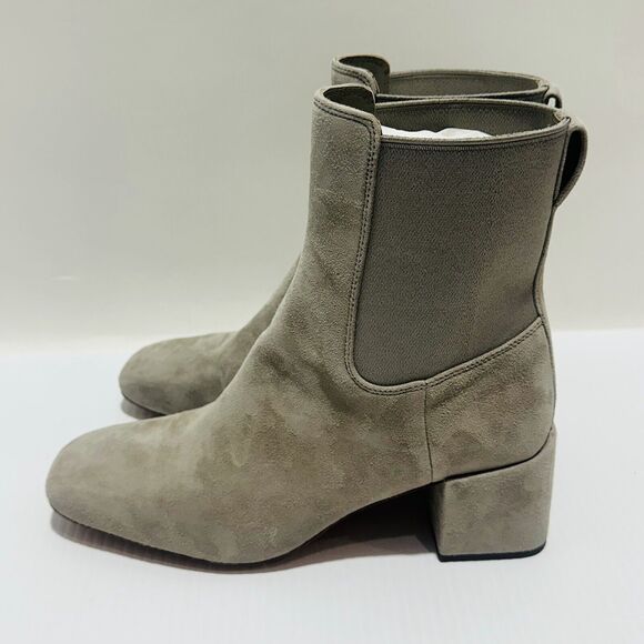 Vince Women Kimmy Heel Ankle Boots 9M Booties Hazel Stone Suede Square Toe Block - Picture 9 of 16